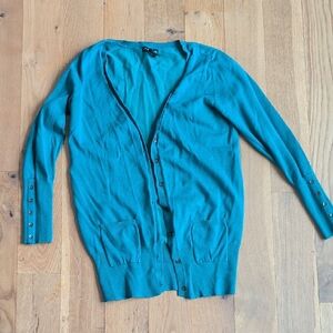 New York & Company Turquoise Buttoned Cardigan